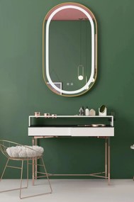 Rea Rea, oválne LED zrkadlo 60x90 cm, zlatá matná, HOM-02509