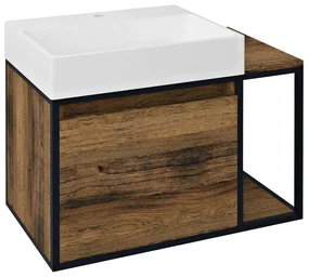 Sapho Sapho, SKARA umývadlová skrinka 80x49,5x46,5cm, čierna mat/dub Collingwood (CG003), CG003-1919
