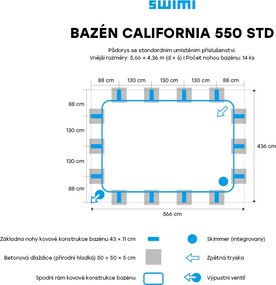 Technypools Bazénový set CALIFORNIA 550 STD 5,66 x 4,36 x 1,25 m (9780K) Barva: modrá