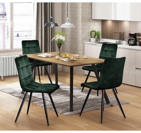 Idea Jedálenský stôl BERGEN dub + 4 stoličky BERGEN zelený zamat