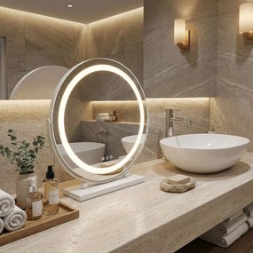 Rea MAKE-UP, kozmetické LED zrkadlo 40 cm v bielom ráme na postavenie, HOM-12019