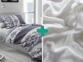 2x obliečky mikroplyš VIANOČNÉ SOBY sivé + plachta mikroplyš SOFT 180x200 cm biela
