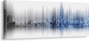 Obraz - Panoráma mesta, modro-šedé (120x50 cm)