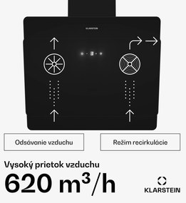 Klarstein Aurica 60, digestor, 60 cm, nástenný, 620 m³/h, LED, dotykové ovládanie, sklo, čierny