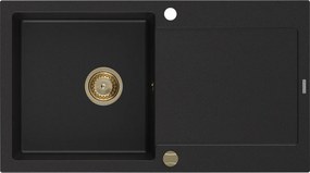 Mexen Leo, drez granitový 900x500x190 mm, 1-komorový, čierna so zlatým sifónom, 6501901010-77-G