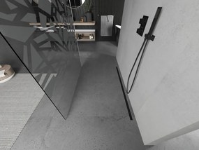 Mexen Kioto, priechodná sprchová zástena 130 x 200 cm, 8mm sklo číre/biely vzor, 2x čierna stabilizačná rozpera, 800-130-002-70-85