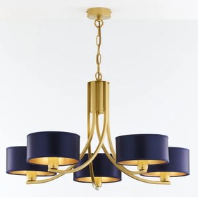 Jupiter 2094 - Závesný luster na reťazi ARTHUR 5xE27/15W/230V modrá/zlatá
