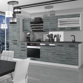 Kuchynská linka Belini Premium Full Version 300 cm šedý antracit Glamour Wood s pracovnou doskou CINDY