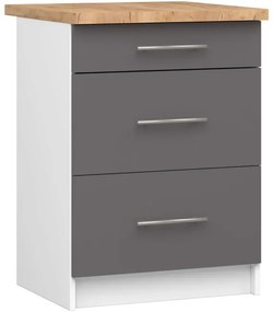 Spodná kuchynská skrinka s doskou OLIWIA S60 3SZ biela / grafitová / sivá