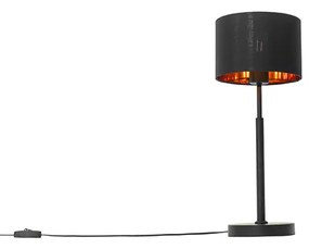 Moderná stolná lampa s textilným tienidlom čierna so zlatom - VT 1