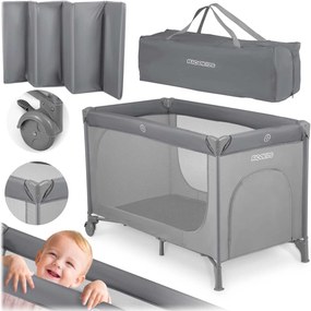 Ricokids Cestovná postieľka + matrac + taška125 x 65 x 78 cm RK-240 sivá