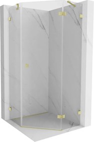 Mexen Lunar, päťuholníkový sprchový kút s pravým sklonom 90 x 90 cm, 8mm číre sklo, zlatý matný profil, 831-090P-090L-55-00-P