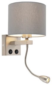 Moderná nástenná lampa oceľ s šedým tienidlom - Brescia
