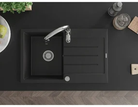 Mexen Bruno, 1-komorový granitový drez 795x495x200 mm a drezová batéria Savita, čierna, 6513-77-672601-00