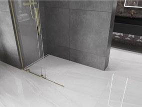 Mexen Velar L, posuvná sprchová zástena Walk-in 90 x 200 cm, 8mm číre sklo, zlatá lesklá, 871-090-003-03-50