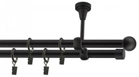 Dekorstudio Stropná dvojradová garniža GUĽA čierna-matná 19mm Dĺžka: 360cm, Typ príslušenstva: Krúžky tiché so štipcami
