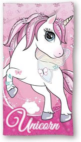Dětská bavlněná osuška ROBIN Jednorožec 70x140 cm růžová