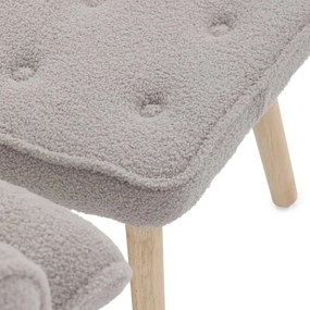 Relaxačné kreslo ušiak ROMEO II + taburet — masívne drevo, látka  bouclé, prírodná / sivá