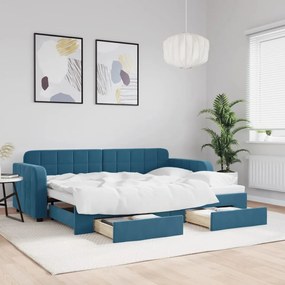 Rozkladacia denná posteľ s matracmi modrá 80x200 cm zamat 3196969