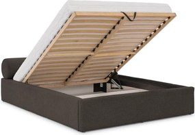Tmavosivá čalúnená dvojlôžková posteľ s úložným priestorom s roštom 140x200 cm Cille – Ropez