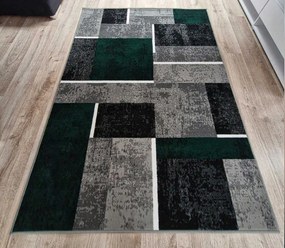 HU Sivo-zelený geometrický kockovaný obdĺžnikový koberec NEW IDEA 90311-0574 Rozmer: 60x110 cm