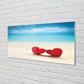Obraz na skle Srdce červené piesočné more 120x60 cm