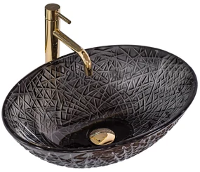 Rea Frost Black, sklenené umývadlo na dosku 510x355x160 mm, čierna, REA-U5071