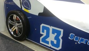 Detská pretekárska posteľ Energy 90x200 cm, modré auto s osvetlením