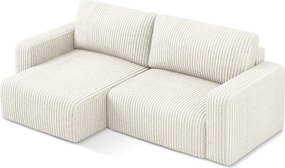 Krémovobiela menčestrová rozkladacia/s úložným priestorom rohová pohovka (ľavý roh/s leňoškou) Kona – Makamii