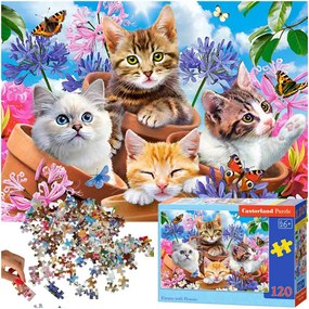 KIK CASTORLAND Puzzle 120el. Mačiatka s kvetmi