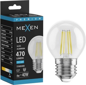 Mexen Vintis, LED filamentová žiarovka E27, G45, 4 W, studená biela 6500K, číra, L156-E27-0465-00