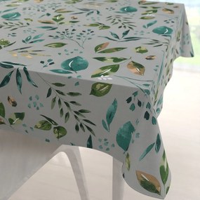 Biante Bavlnený štvorcový obrus Sandra SA-430 Modro-zelené listy na sivom 110x110 cm