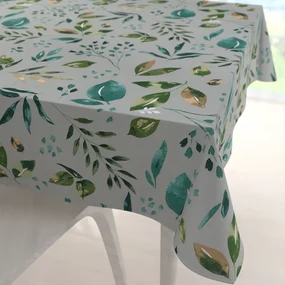 Biante Bavlnený štvorcový obrus Sandra SA-430 Modro-zelené listy na sivom 140x140 cm