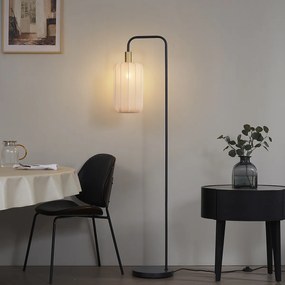 Japandi stojacia lampa čierna so zlatým a béžovým tienidlom - Pluni