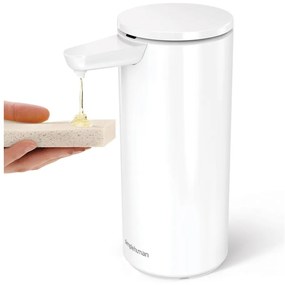 Biely bezdotykový kovový dávkovač mydla 414 ml – simplehuman
