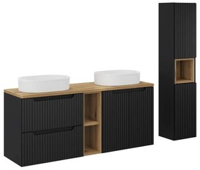 Kúpeľňová zostava Nova Black so skrinkami a umývadlami 140 cm čierna/dub Evoke