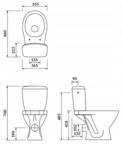 Cersanit Kaskáda, kombi wc so splachovaním 3/6l, horizontálny odpad + sedátko s polypropylénu, biela, K100-206