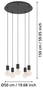 Eglo 390267 - Luster na lanku HUEBRO 5xE27/40W/230V čierna
