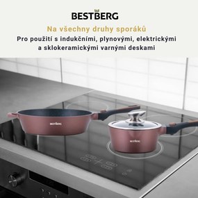 bestBerg BBN-1014C 14-dielna prémiová súprava riadu s nepriľnavým mramorovým povrchom / meď