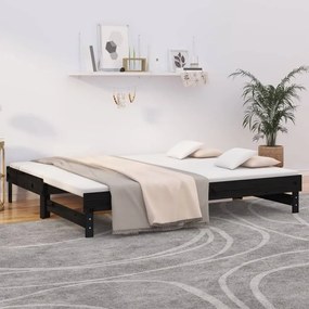 Rozkladacia denná posteľ čierna 2x(80x200) cm borovicový masív 823388