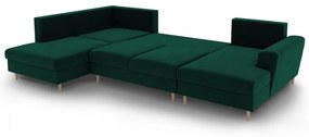 Zelená zamatová rozkladacia/s úložným priestorom rohová pohovka (ľavý roh/do "U") Kyoto – Cosmopolitan Design