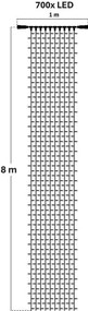 DECOLED LED světelná záclona, 1x8 m, teple bílá s Flash efektem, 700 diod, IP67