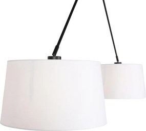 Závesné svietidlo čierne s bielymi ľanovými tienidlami 35 cm 2-svetlo - Blitz