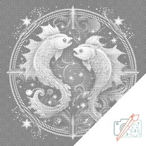 Gario Bodkovanie Ryby/Pisces Rozmery: 50 x 50 cm, Rámovanie: S vnútorným rámom, Farba bodiek: Čierna