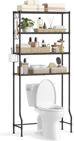 Kovový stojan, 4 úrovňový úložný priestor nad toaletu, čierny