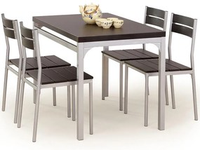 Sada stôl Malcolm + 4 stoličky mdf/oceľ – wenge