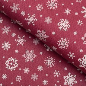 Vianočný PVC obrus Biele vločky na červenom PV-133 - metráž š. 140 cm