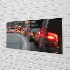 Obraz na skle Autá Cork City pouličné osvetlenie 100x50 cm