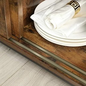 Príborník, kuchynská skrinka s posuvnými dvierkami, rustikálna hnedá