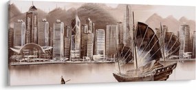 Obrázok - Victoria Harbor, Hong Kong, sépiový efekt (120x50 cm)